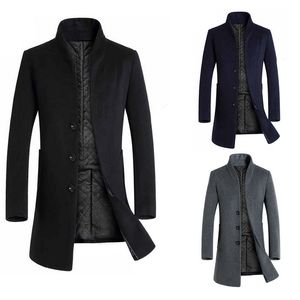 Laamei 2019 Men Casual Coat Autumn Winter Thicken Woolen Trench Jackets Business Male Solid Classic Medium Long Overcoat