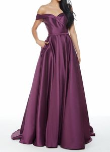 Satin Long Evening Dresses High Quality Prom Dresses with Pockets New Arrival Zipper Back Sweep Train