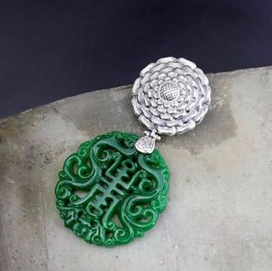 Kinesisk Imperial Jade Seal Exquisite Skuren Grön Jade Kvinnor Halsband 100% 925 Sterling Silver Etniska Smycken För Kvinnor SP11