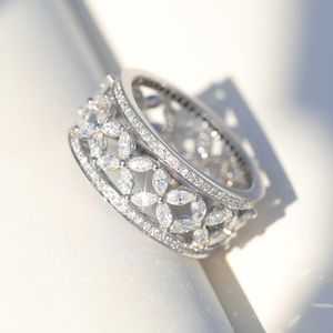 Vecalon Anello a forma di fiore in argento sterling 925 con diamante Cz Fedi nuziali di fidanzamento per donna Gioielli da dito da sposa