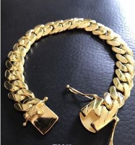 Mens Cuban Miami Link Bracelet 14k Gold Filled Over Solid 10mm Wide