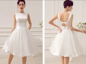 Vestidos de Noiva 뜨거운 판매 짧은 웨딩 드레스 빈티지 신부 드레스 1950 Bateau 민소매 리셉션 신부 가운