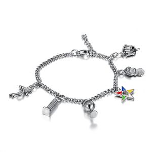 Nowy modny 316L Silna stal ze stali nierdzewnej Złotą Złotą Zwykle Wschodniej Łańcuch Star Bransoletki Masońskie Freemason Oes Charms Dangle Bracelets For Lady