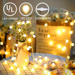 Globe String Lighting Indoor 49FT Decorative Fairy String Lamp Plug in with 100 LED Frosted Balls IP44 Waterproof Warm White Extendable