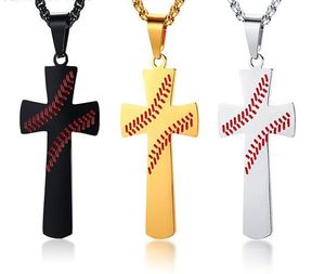 Collana con pendente a croce con mazza da baseball a croce piatta in argento da 50 pezzi Collana con pendente a croce da baseball in acciaio inossidabile color oro argento nero