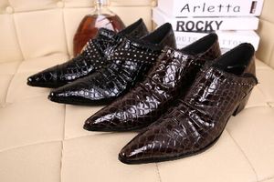 Fashion Patent Leather Rivet Crocodile Shoes Men Elevator Formal Men Dress Shoes Party Wedding Oxford Shoes For Men