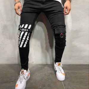 Mens Cool Designer Brand Pencil Jeans Skinny Ripped Destroyed Stretch Slim Fit Hop Hop Pants With Holes For Men Printed Jeans Y19072301