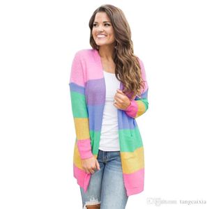 Cardigan a righe arcobaleno maglione donna manica lunga patchwork lavorato a maglia aperto davanti cardigan a righe arcobaleno cappotto da donna