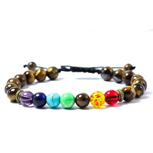 7 chakra charm justerbara armband för män kvinnor tiger eye lava rock heling balans pärlor reiki buddha bön natursten yoga smycken