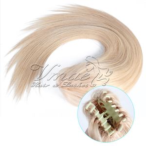 CLACH CLIP -dragkonstruktion Ponytail Russian Blond Nuticle Rustade Virgin Natural Straight Double Drawn 120g 12 till 26 tum Horsetail Human Hair Extension