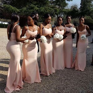 South African vintage sukienki druhny Pearl Róż Seksowna syrena spaghetti pasek satynowy Długie Maid of Honor suknie plus size na zamówienie