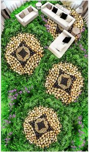 목욕탕 방수 녹색 잔디밭 돌 모자이크 3D지면을위한 벽지
