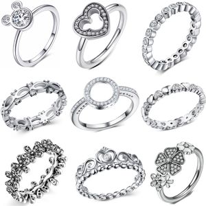 Fashion Crystal Silver Color stones Ring For Women Flower Love Heart Crown Finger Rings Cocktail Part Brand Ring Jewelry Dropshipping