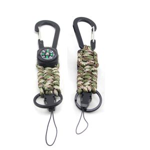 Handgefertigte Schlüsselanhänger aus 550 Paracord in 4 Farben, hochwertiger Outdoor-Camping-Schlüsselanhänger mit Kompass