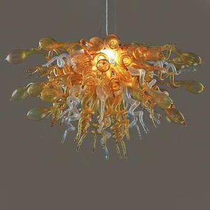 Grossist handblåst murano glas ljuskrona lampor belysningar Amber hängande hängande belysning LED modern konst dekor ljuskronor stora