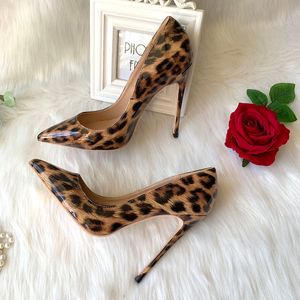 Free shipping fashion Women pumps leopard printe patent leather point toe bride wedding shoes high heels genuine leather real photo 12cm