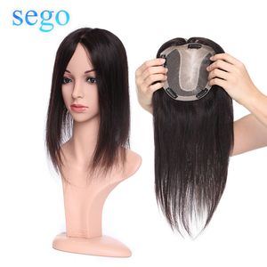 Sego 15x16cm Mänskligt hår Topper för kvinnor Andningsbar Silkbas med klipp i hår Toupee Non-Remy Hårstycke Naturfärg