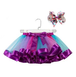 Princess Summer Girls Rainbow Skirts Cute Kids Colorful Skirt + Bow Hairpin Kids Party Costume Toddler Baby Girl Skirt GA689