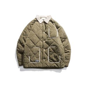 Japoński Harajuku Vintage Diamond Quilted Jacket Płaszcz dla mężczyzn i kobiet Unisex button Up Winter Quilted Park Plus Size