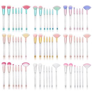 New 7Pcs DIY Makeup Brushes Transparent Crystal Hollow Tube Handle Makeup Brush Set DIY Hands-on Perfusion Sand Assembly PVC Bag