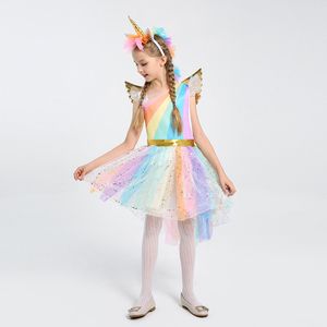 Atacado-crianças meninas Rainbow Unicorn traje para meninas princesa halloween carnaval carnaval festa de aniversário vestido cosplay trajes