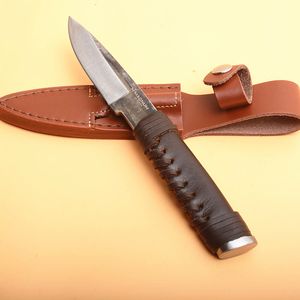 Hot Survival Straight Hunting Nóż High Carbon Stal Drop Point Ręcznie kute Ostrze Full Tang Leathers Uchwyt ze skórzaną osłoną