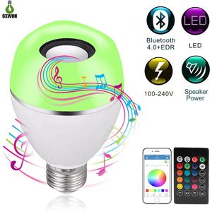 Trådlös Bluetooth-musiklampa E27 E26 12W Smart LED-lampa Vit RGB dimbar glödlampa med fjärrkontroll