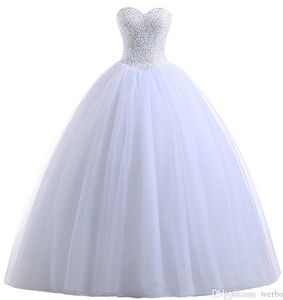 Simple Beaded Sweetheart Tulle Ball Gown Wedding Dresses White Lvory Floor Length Bridal Gowns New Wedding Dresses HY4173
