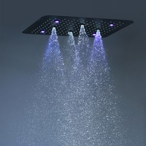LEDマルチ機能ライト完全マットブラックシャワーセット隠し天井大降雨シャワーヘッド滝ミストサーモスタットバスシステム