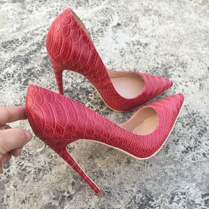 Free shipping real photo luxura genuine leather fashion Women lady Vintage red snake python point toe high heels shoes