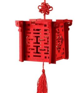 Lantern Chinese Red Wooden Laser Cut Wedding Candy Box For Bride Shower Double Happiness Wedding Favor Boxes