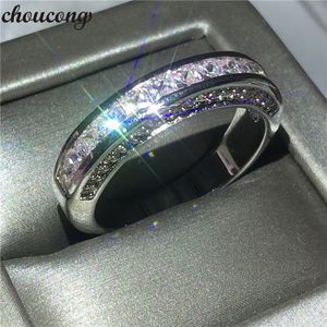 Choucong トレンディなプリンセスカットダイヤモンドリングホワイトゴールド充填婚約結婚指輪リング女性男性ビジューギフト