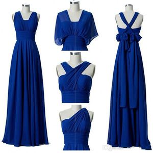 롱 쉬폰 컨버터블 신부 들러리 드레스 레이스 2020 로얄 블루 웨딩 게스트 드레스 100 % 실제 사진