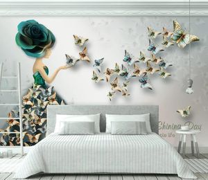 Tapeten-3D Dreidimensionale Relief Schmetterling Balletttänzer Fototapeten Wohnzimmer TV Sofa Heimdekor-Wand-3D-Malerei