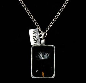 Rectangle Transparent Dried Dandelion Pendant Necklace for Women Birthday Party Jewelry Alloy Chain Handmade Necklaces