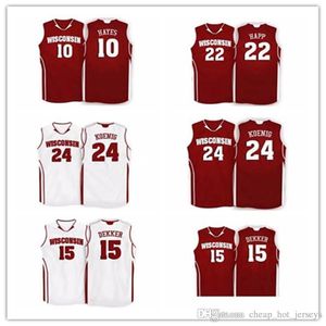 Benutzerdefinierte Wisconsin Badgers College Basketball Rot Weiß genäht Jeder Name Nummer Ethan 22Happ DMitrik 0Trice Brad 34Davison Trikots S-4XL