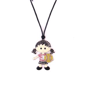 Huilin grossist svart vax rep halsband och söt softball tjej med smycken halsband med mångfärgad kristen jewerly hänge för gåva