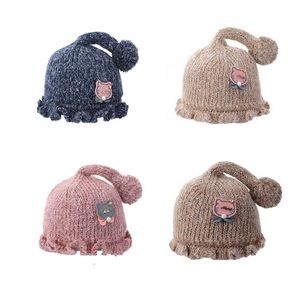 Vinter spädbarn varm svans hatt söt stickad päls boll pom beanie hattar festival chrsitmas barn pom pom cap söta mjuka akrylmänniska kepsar