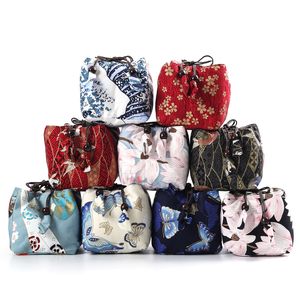 Portable Linen Small Travel Bags Storage Small Tea Cup Tea Pot Drawstring Bag Handmade Thicken Reusable Printed Jewelry Cloth Bags 1pcs