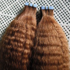 Tape in Human Hair Extensions 40PCS brazilian kinky straight Adhesive Skin Weft Hair Extensions coarse yaki Double Sided Remy Tape Hair