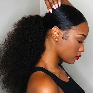 Reine Farbe Afro Curl reines rohes menschliches Pferdeschwanz Natürlicher Nicht-Remy-Pferdeschwanz Schachtelhalm enges Loch Clip-in-Pferdeschwanz-Haarverlängerungen 140g