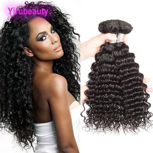 Malaysiska mänskliga hårväv 3 stycken/mycket hårförlängningar Deep Wave Curly Natural Color Extension de Cheveux 8-28inch