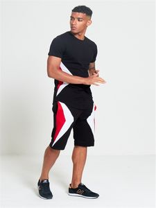 Mens Tracksuit Kontrast i två stycken Kort ärm Sportkläder Basket Löst Casual Outfit Sport Set Fiess Shorts