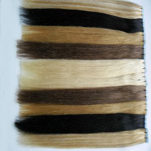 Tape i mänskliga hårförlängningar Lim Remy Brazilian Hair 100G 40PCs Blonda hudväft Hårförlängningar