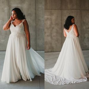 Wholesale country chic weddings for sale - Group buy Chic Plus Size Wedding Dresses Straps A Line Lace Appliques Beads Sweep Train Chiffon Country Wedding Dress Button Back Beach Bridal Gowns