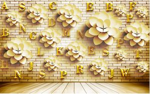 Golden embossed floral letter tooling wall wallpaper for walls 3 d for living room