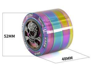 4 Schichten Mühlen Raucherzubehör Durchmesser 52 mm Eisblauer Regenbogen Metallmühle Zinklegierung Spinnenschädel Frosch Kräutermühle Tabakbrecher GR177