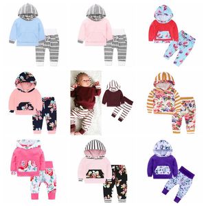 Baby Girls Clothe Boy Camo Striped Hoodie Pants Suits Floral Flowers Clothing Sets Long Sleeve INS Letter Coats Pants Outfits 23Colors D6776