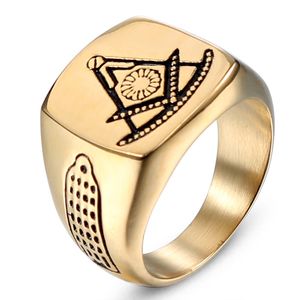 High Qualtiy Polished Brand Past Master Masonic Signet Rings Gold Color Titanium Stainless Steel Freemason Free Mason Ring for Men Jewelry