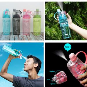 Creative Spray Water Bottle Portable Atomizing Mugg Professionell Sportflaska För Utomhus Running Vandring Gym Dricker Flaskor 400ml 600ml